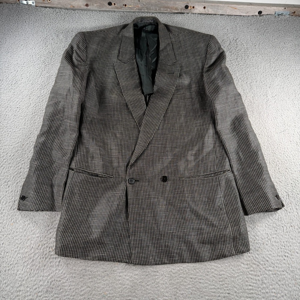 Gianni Versace Blazer Mens 48R Black White Linen Wool Double Breasted Suit